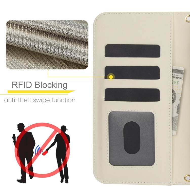 For iPhone 16 Pro Max Crossbody Multifunction Rhombic Leather Phone Case(White) For iPhone 16 Pro Max Crossbody Multifunction Rhombic Leather Phone Case(White)