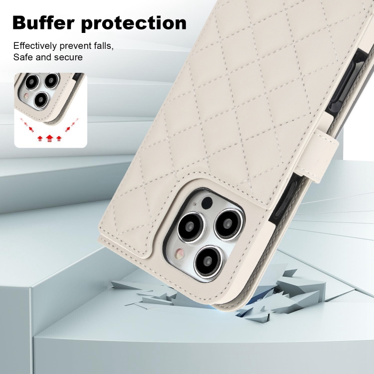 For iPhone 16 Pro Max Crossbody Multifunction Rhombic Leather Phone Case(White) For iPhone 16 Pro Max Crossbody Multifunction Rhombic Leather Phone Case(White)