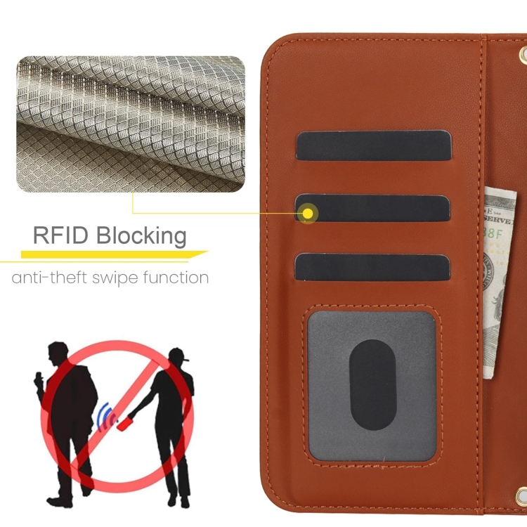 For iPhone 16 Plus Crossbody Multifunction Rhombic Leather Phone Case(Brown) For iPhone 16 Plus Crossbody Multifunction Rhombic Leather Phone Case(Brown)