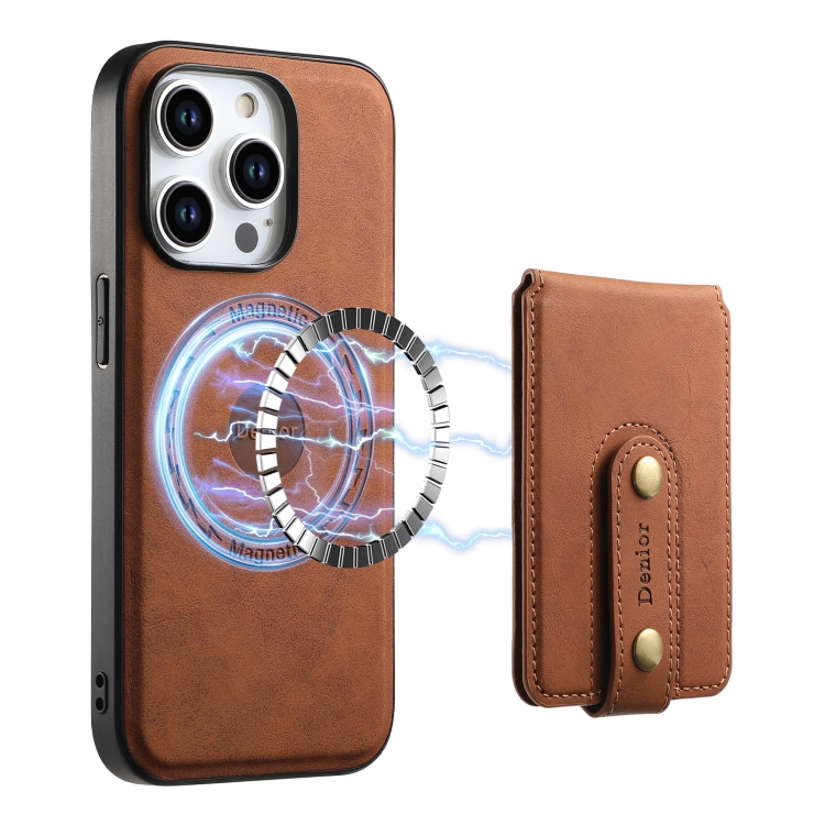 For iPhone 14/13 Denior D14 NK Retro Pattern MagSafe Magnetic Card Holder Leather Phone Case(Brown) For iPhone 14/13 Denior D14 NK Retro Pattern MagSafe Magnetic Card Holder Leather Phone Case(Brown)
