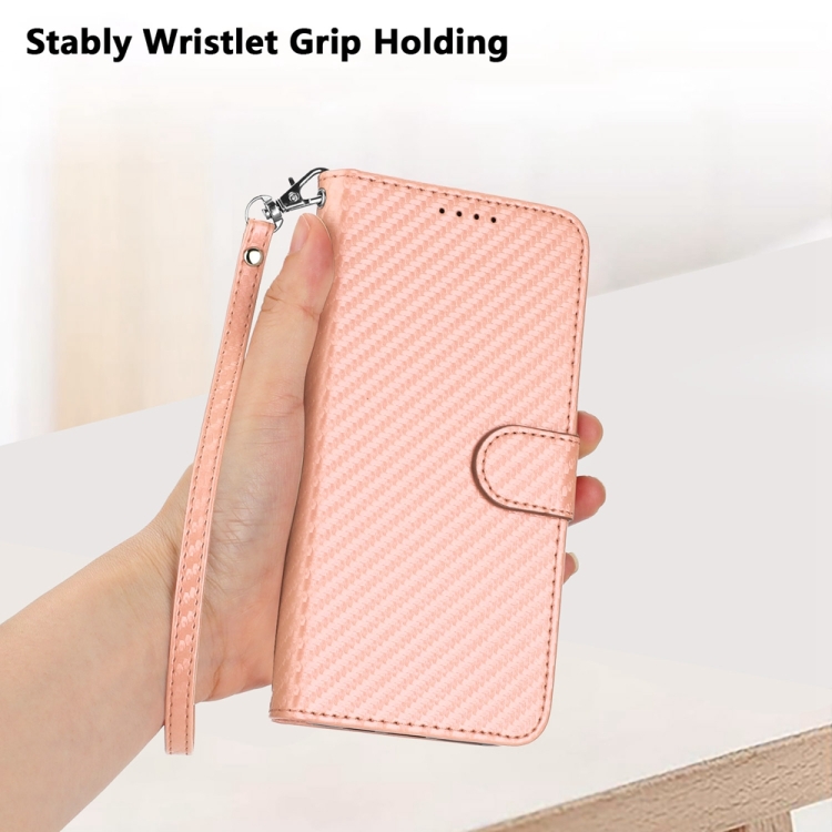 For Samsung Galaxy S21 5G YX0070 Carbon Fiber Buckle Leather Phone Case with Lanyard(Pink) For Samsung Galaxy S21 5G YX0070 Carbon Fiber Buckle Leather Phone Case with Lanyard(Pink)
