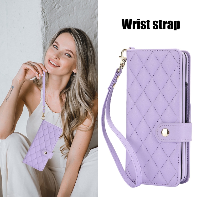 For Samsung Galaxy Z Fold4 Crossbody Multifunction Rhombic Leather Phone Case(Purple) For Samsung Galaxy Z Fold4 Crossbody Multifunction Rhombic Leather Phone Case(Purple)