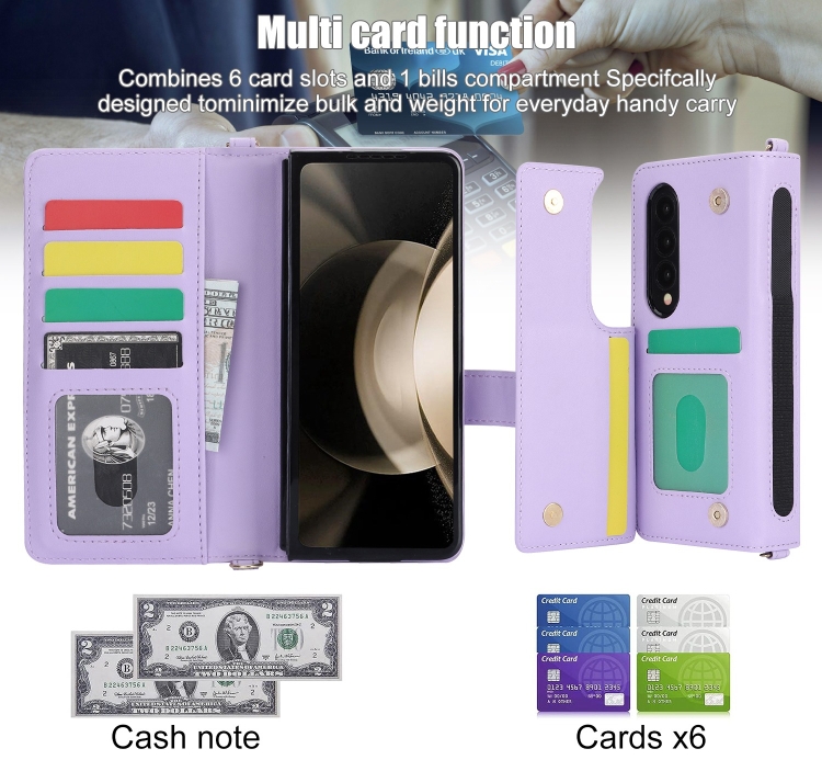 For Samsung Galaxy Z Fold4 Crossbody Multifunction Rhombic Leather Phone Case(Purple) For Samsung Galaxy Z Fold4 Crossbody Multifunction Rhombic Leather Phone Case(Purple)