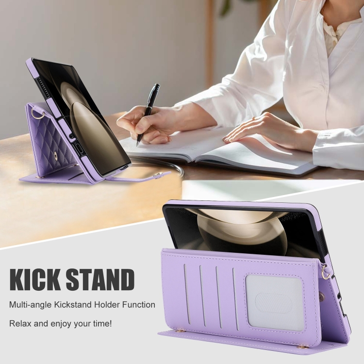 For Samsung Galaxy Z Fold4 Crossbody Multifunction Rhombic Leather Phone Case(Purple) For Samsung Galaxy Z Fold4 Crossbody Multifunction Rhombic Leather Phone Case(Purple)