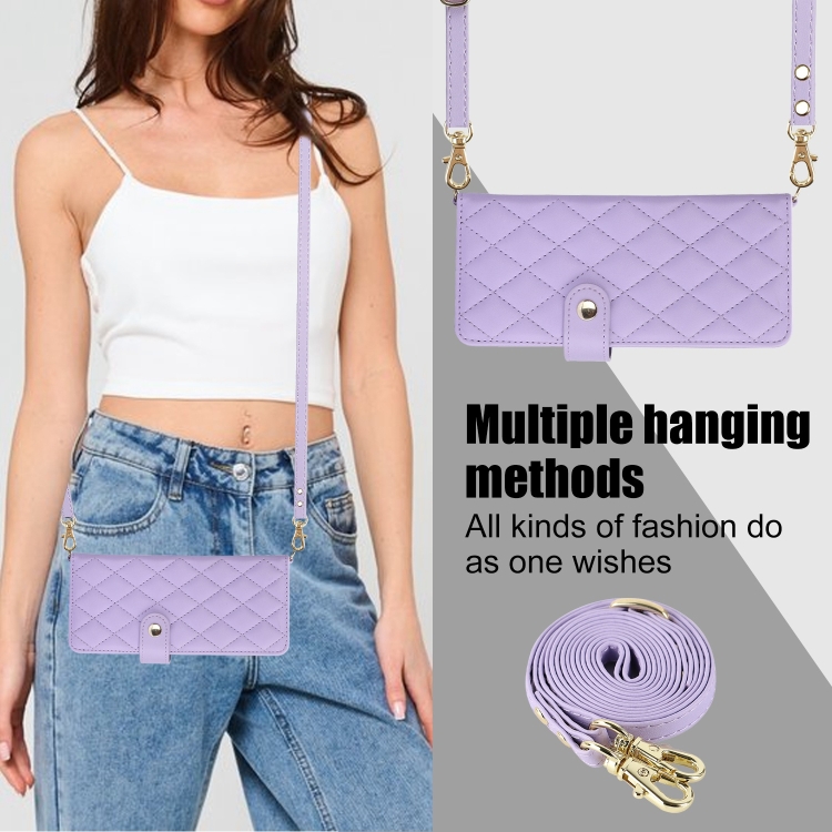 For Samsung Galaxy Z Fold4 Crossbody Multifunction Rhombic Leather Phone Case(Purple) For Samsung Galaxy Z Fold4 Crossbody Multifunction Rhombic Leather Phone Case(Purple)