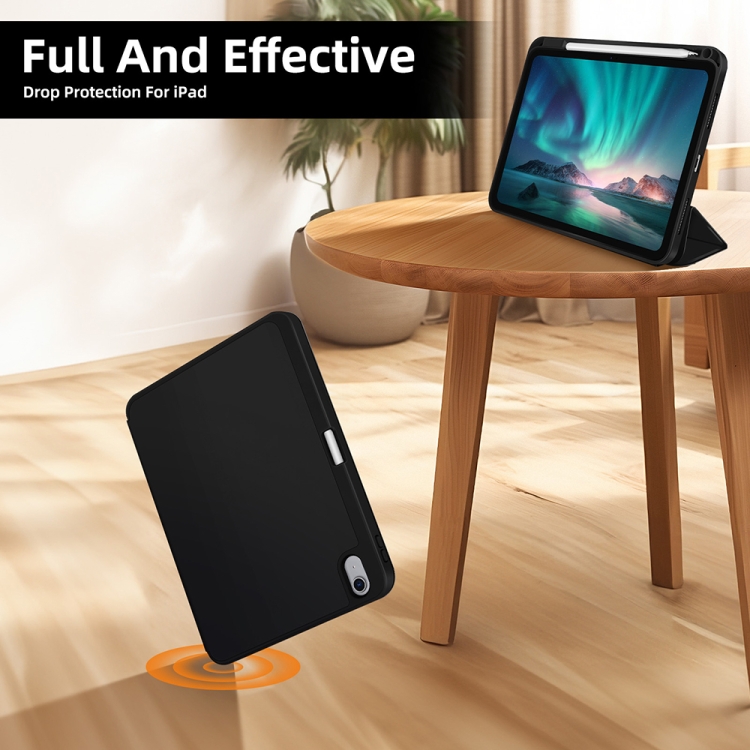 For iPad 10th Gen 10.9 2022 3-fold TPU Smart Leather Tablet Case with Pen Slot(Black) For iPad 10th Gen 10.9 2022 3-fold TPU Smart Leather Tablet Case with Pen Slot(Black)
