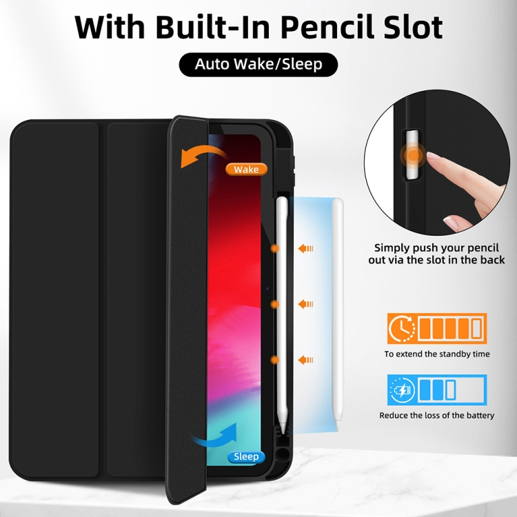 For iPad 10th Gen 10.9 2022 3-fold TPU Smart Leather Tablet Case with Pen Slot(Black) For iPad 10th Gen 10.9 2022 3-fold TPU Smart Leather Tablet Case with Pen Slot(Black)