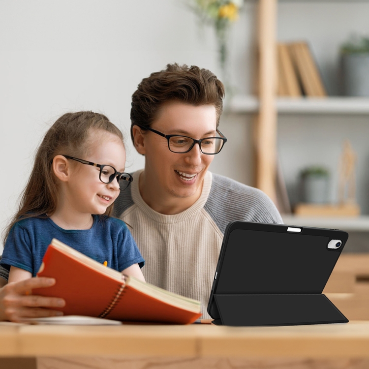 For iPad 10th Gen 10.9 2022 3-fold TPU Smart Leather Tablet Case with Pen Slot(Black) For iPad 10th Gen 10.9 2022 3-fold TPU Smart Leather Tablet Case with Pen Slot(Black)