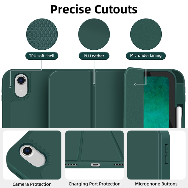 For iPad mini 2024 / mini 6 3-fold TPU Smart Leather Tablet Case with Pen Slot(Dark Green) For iPad mini 2024 / mini 6 3-fold TPU Smart Leather Tablet Case with Pen Slot(Dark Green)
