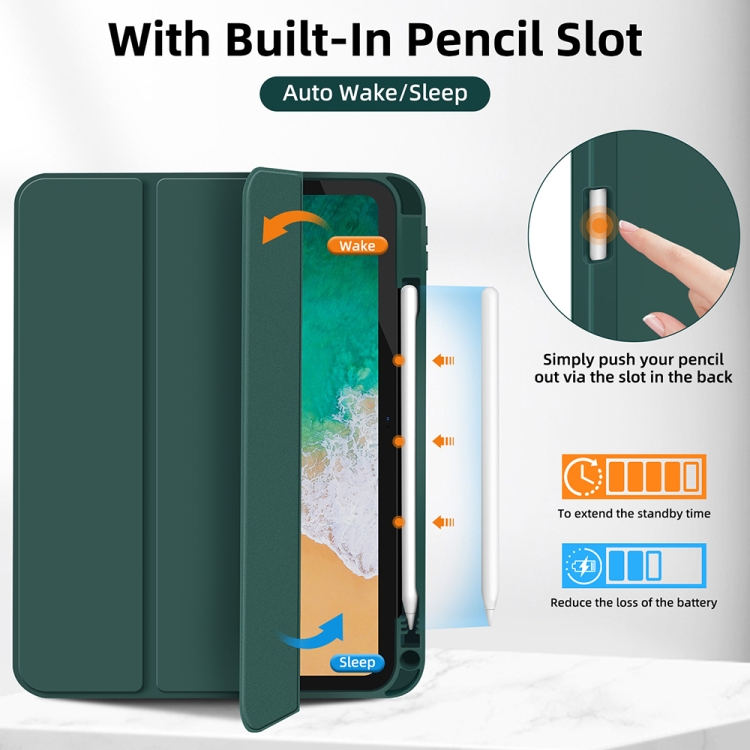 For iPad mini 2024 / mini 6 3-fold TPU Smart Leather Tablet Case with Pen Slot(Dark Green) For iPad mini 2024 / mini 6 3-fold TPU Smart Leather Tablet Case with Pen Slot(Dark Green)