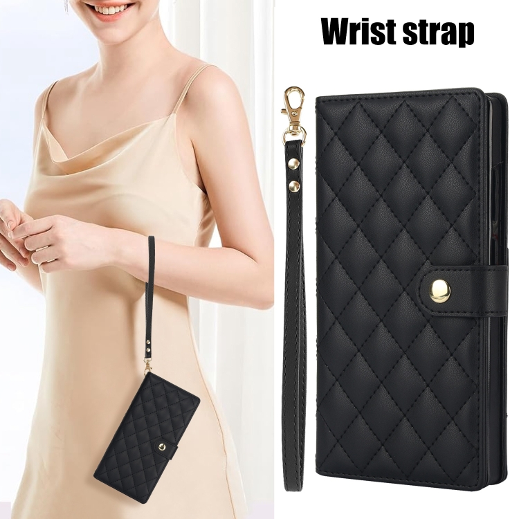 For Samsung Galaxy S24 Ultra 5G Crossbody Multifunction Rhombic Leather Phone Case(Black) For Samsung Galaxy S24 Ultra 5G Crossbody Multifunction Rhombic Leather Phone Case(Black)