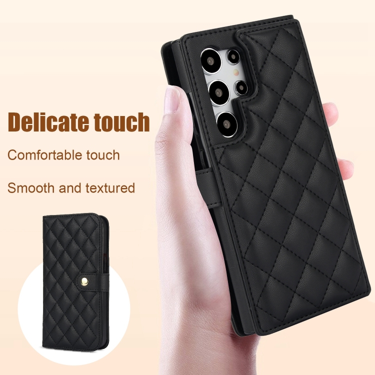 For Samsung Galaxy S24 Ultra 5G Crossbody Multifunction Rhombic Leather Phone Case(Black) For Samsung Galaxy S24 Ultra 5G Crossbody Multifunction Rhombic Leather Phone Case(Black)