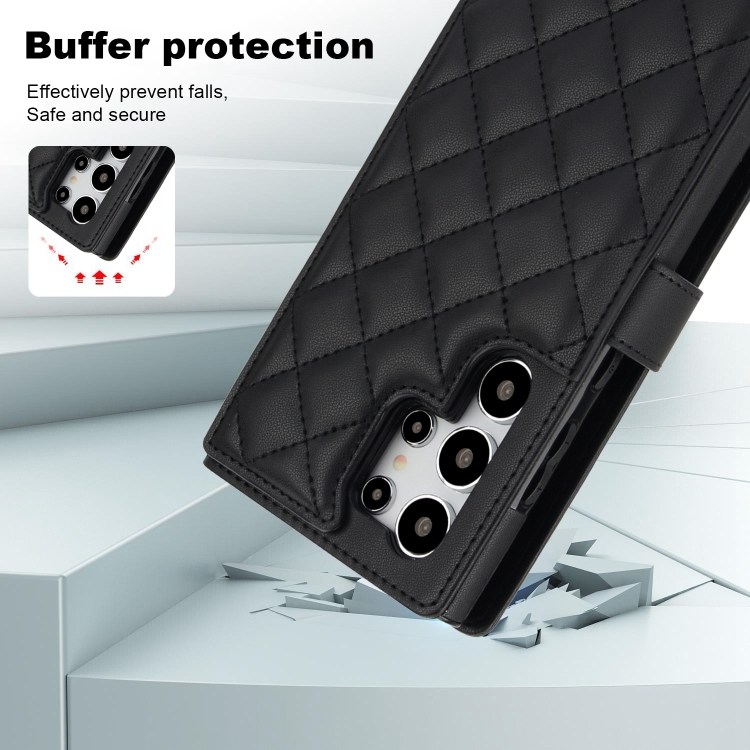 For Samsung Galaxy S24 Ultra 5G Crossbody Multifunction Rhombic Leather Phone Case(Black) For Samsung Galaxy S24 Ultra 5G Crossbody Multifunction Rhombic Leather Phone Case(Black)