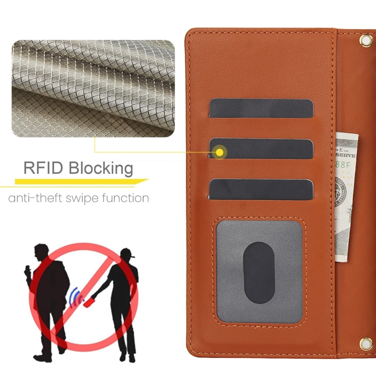 For Samsung Galaxy S23 Ultra 5G Crossbody Multifunction Rhombic Leather Phone Case(Brown)
