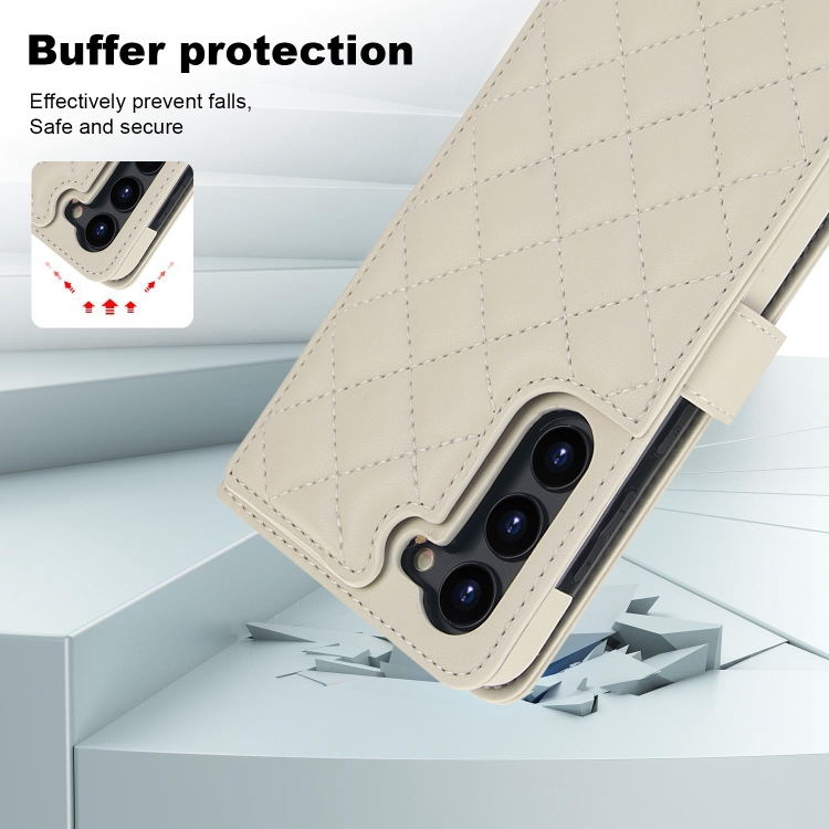 For Samsung Galaxy S23+ 5G Crossbody Multifunction Rhombic Leather Phone Case(White) For Samsung Galaxy S23+ 5G Crossbody Multifunction Rhombic Leather Phone Case(White)