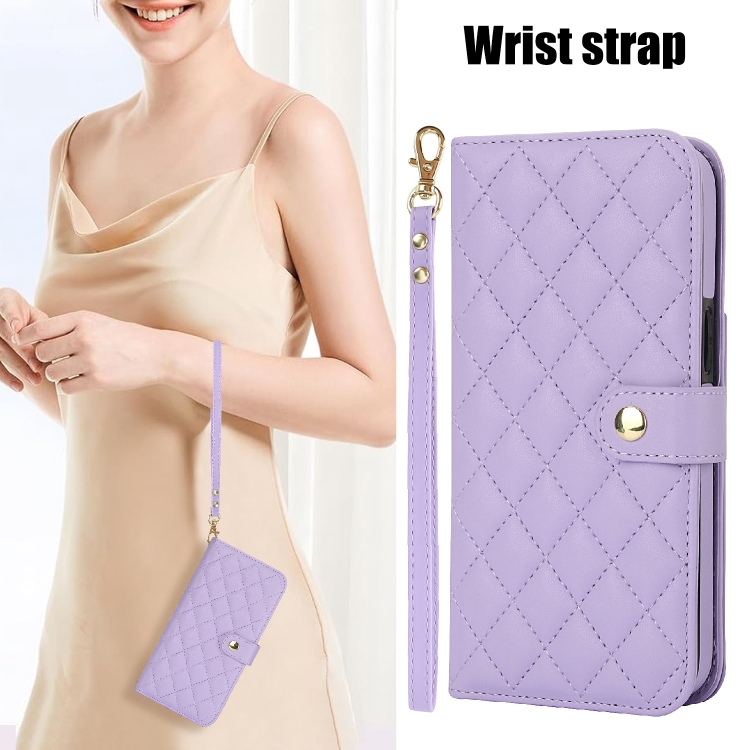 For Samsung Galaxy S22+ 5G Crossbody Multifunction Rhombic Leather Phone Case(Purple) For Samsung Galaxy S22+ 5G Crossbody Multifunction Rhombic Leather Phone Case(Purple)