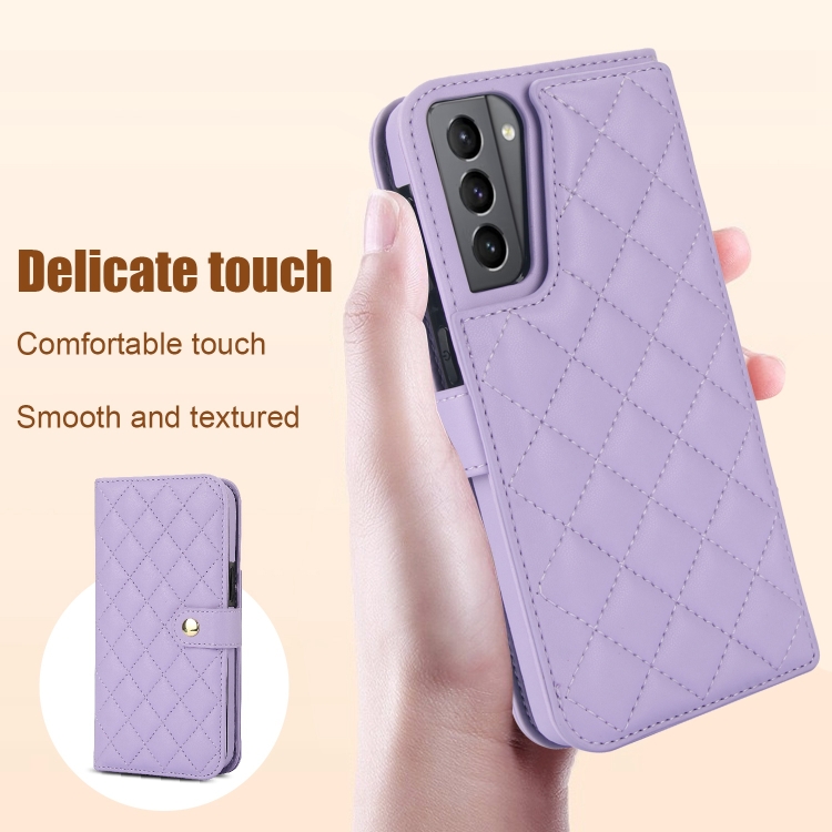 For Samsung Galaxy S22+ 5G Crossbody Multifunction Rhombic Leather Phone Case(Purple) For Samsung Galaxy S22+ 5G Crossbody Multifunction Rhombic Leather Phone Case(Purple)