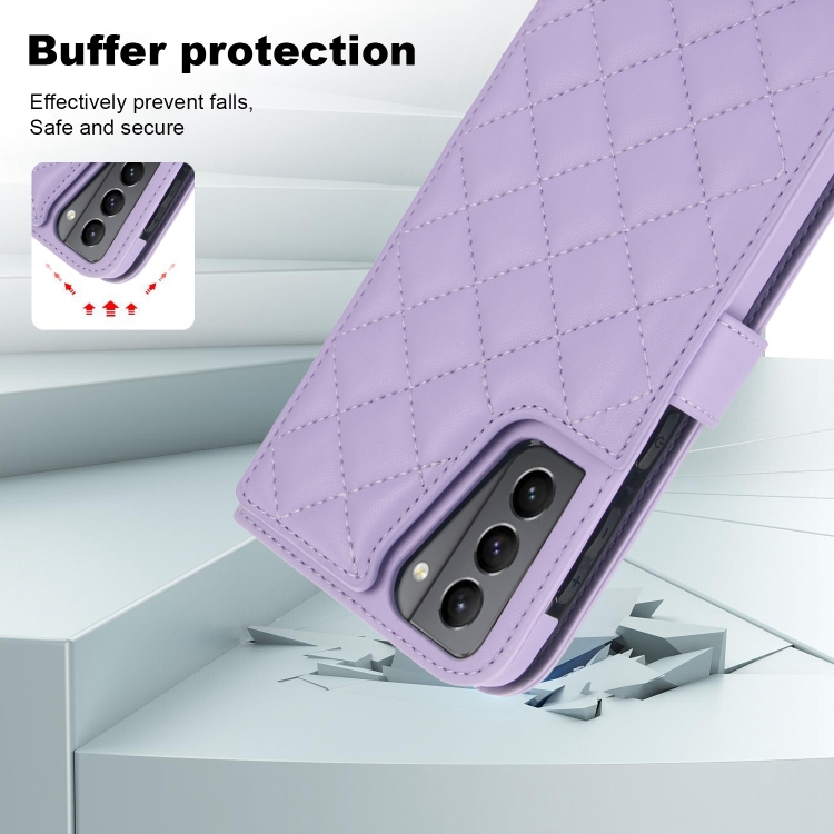 For Samsung Galaxy S22+ 5G Crossbody Multifunction Rhombic Leather Phone Case(Purple) For Samsung Galaxy S22+ 5G Crossbody Multifunction Rhombic Leather Phone Case(Purple)