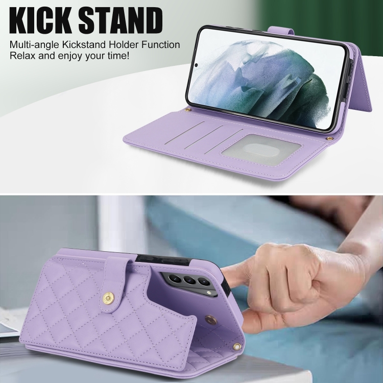 For Samsung Galaxy S22+ 5G Crossbody Multifunction Rhombic Leather Phone Case(Purple) For Samsung Galaxy S22+ 5G Crossbody Multifunction Rhombic Leather Phone Case(Purple)