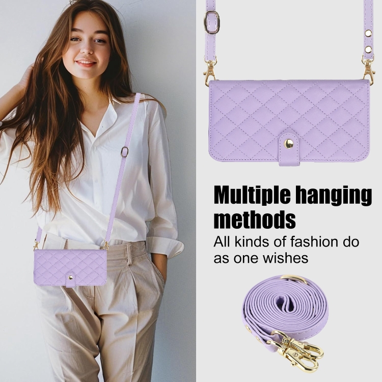 For Samsung Galaxy S22+ 5G Crossbody Multifunction Rhombic Leather Phone Case(Purple) For Samsung Galaxy S22+ 5G Crossbody Multifunction Rhombic Leather Phone Case(Purple)