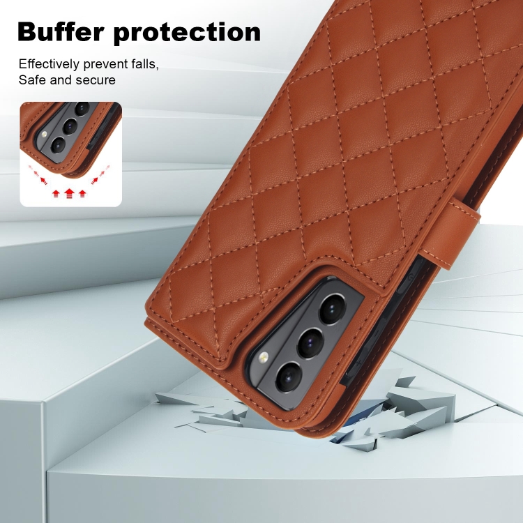 For Samsung Galaxy S22 5G Crossbody Multifunction Rhombic Leather Phone Case(Brown) For Samsung Galaxy S22 5G Crossbody Multifunction Rhombic Leather Phone Case(Brown)