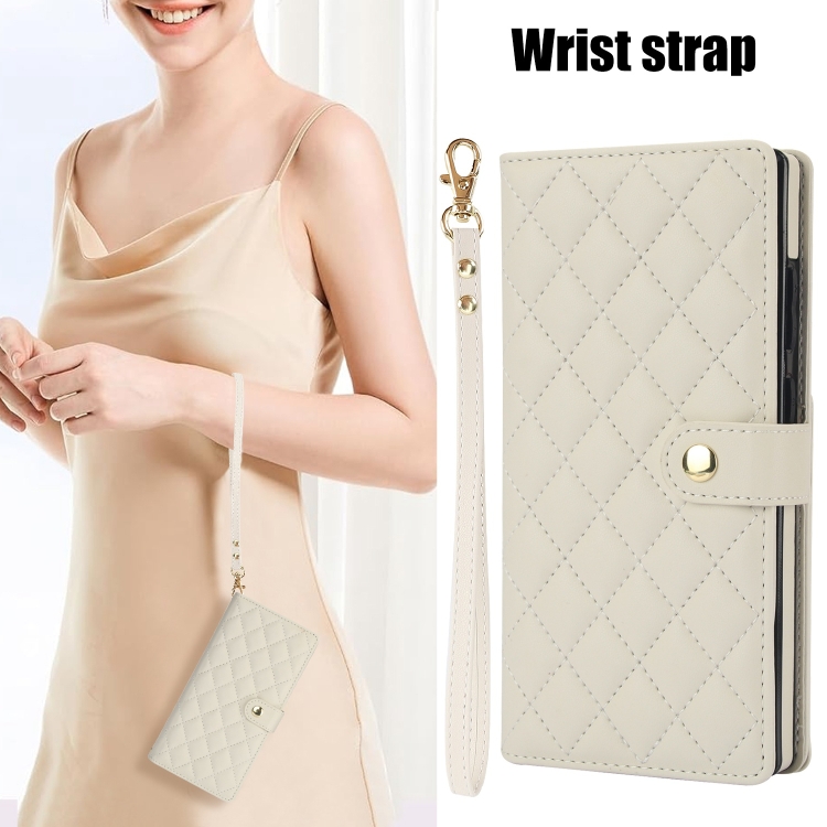 For Samsung Galaxy S21 Ultra 5G Crossbody Multifunction Rhombic Leather Phone Case(White) For Samsung Galaxy S21 Ultra 5G Crossbody Multifunction Rhombic Leather Phone Case(White)