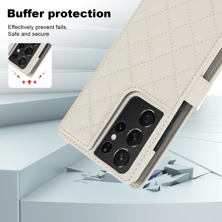 For Samsung Galaxy S21 Ultra 5G Crossbody Multifunction Rhombic Leather Phone Case(White) For Samsung Galaxy S21 Ultra 5G Crossbody Multifunction Rhombic Leather Phone Case(White)