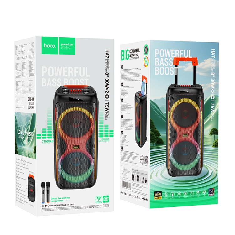 hoco HA7 Leader Wireless Dual-mic Outdoor Bluetooth 5.0 Speaker Support TWS, EU Plug(Black)