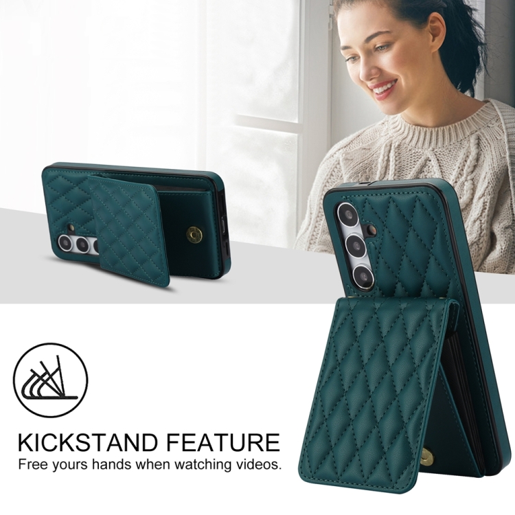 For Samsung Galaxy S24 5G YM015 Crossbody Rhombic Card Bag RFID Phone Case(Green) For Samsung Galaxy S24 5G YM015 Crossbody Rhombic Card Bag RFID Phone Case(Green)