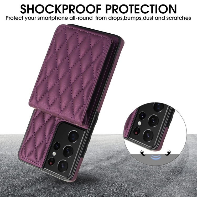 For Samsung Galaxy S21 Ultra 5G YM015 Crossbody Rhombic Card Bag RFID Phone Case(Dark Purple) For Samsung Galaxy S21 Ultra 5G YM015 Crossbody Rhombic Card Bag RFID Phone Case(Dark Purple)