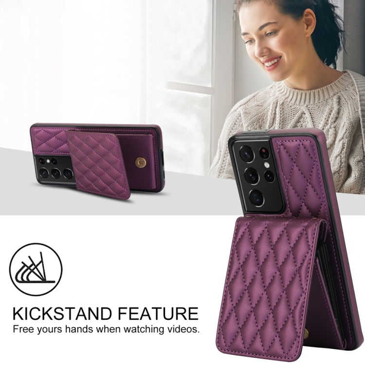 For Samsung Galaxy S21 Ultra 5G YM015 Crossbody Rhombic Card Bag RFID Phone Case(Dark Purple) For Samsung Galaxy S21 Ultra 5G YM015 Crossbody Rhombic Card Bag RFID Phone Case(Dark Purple)