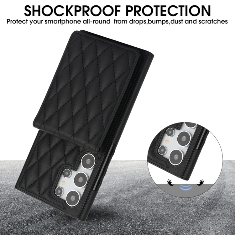 For Samsung Galaxy S23 Ultra 5G YM015 Crossbody Rhombic Card Bag RFID Phone Case(Black) For Samsung Galaxy S23 Ultra 5G YM015 Crossbody Rhombic Card Bag RFID Phone Case(Black)