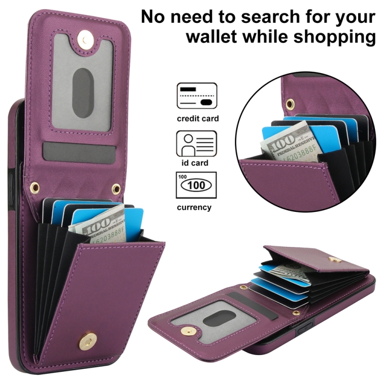 For iPhone 15 Pro Max YM015 Crossbody Rhombic Card Bag RFID Phone Case(Dark Purple)