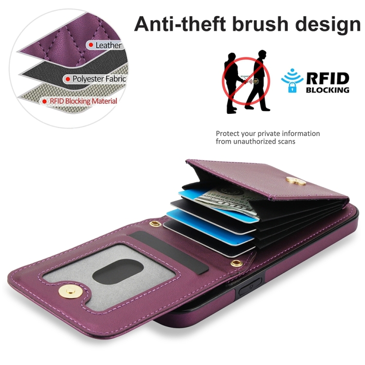 For iPhone 15 Pro Max YM015 Crossbody Rhombic Card Bag RFID Phone Case(Dark Purple)