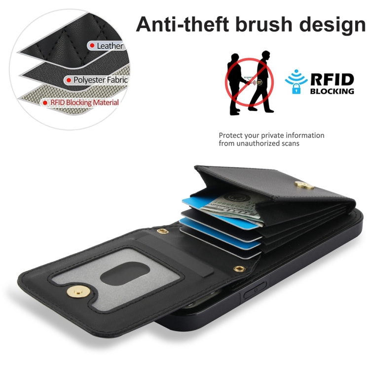 For iPhone 15 YM015 Crossbody Rhombic Card Bag RFID Phone Case(Black)