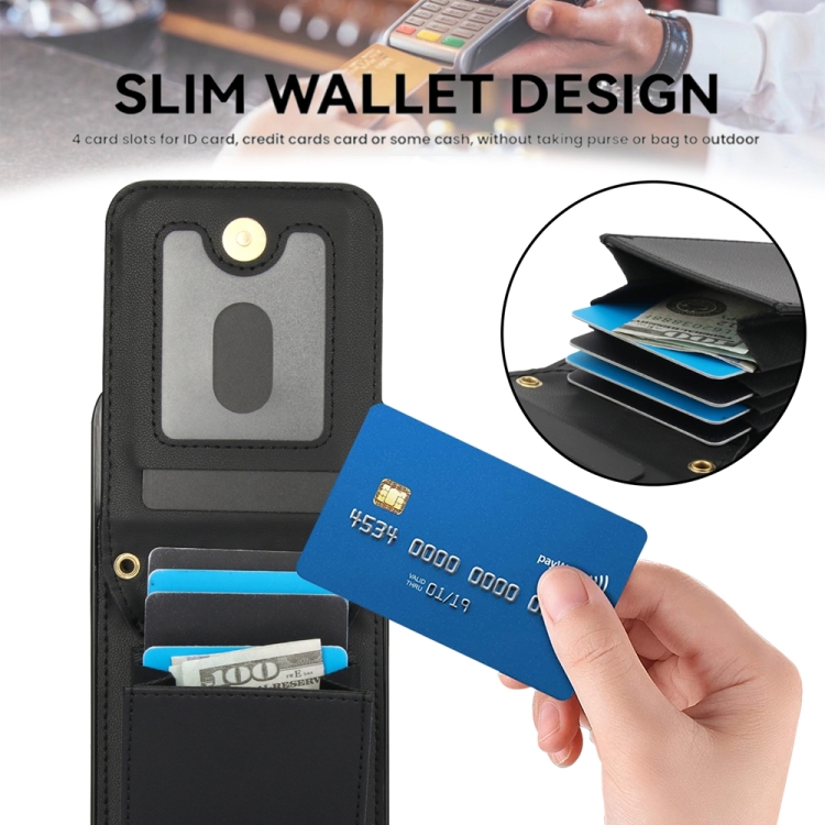 For iPhone 15 YM015 Crossbody Rhombic Card Bag RFID Phone Case(Black)