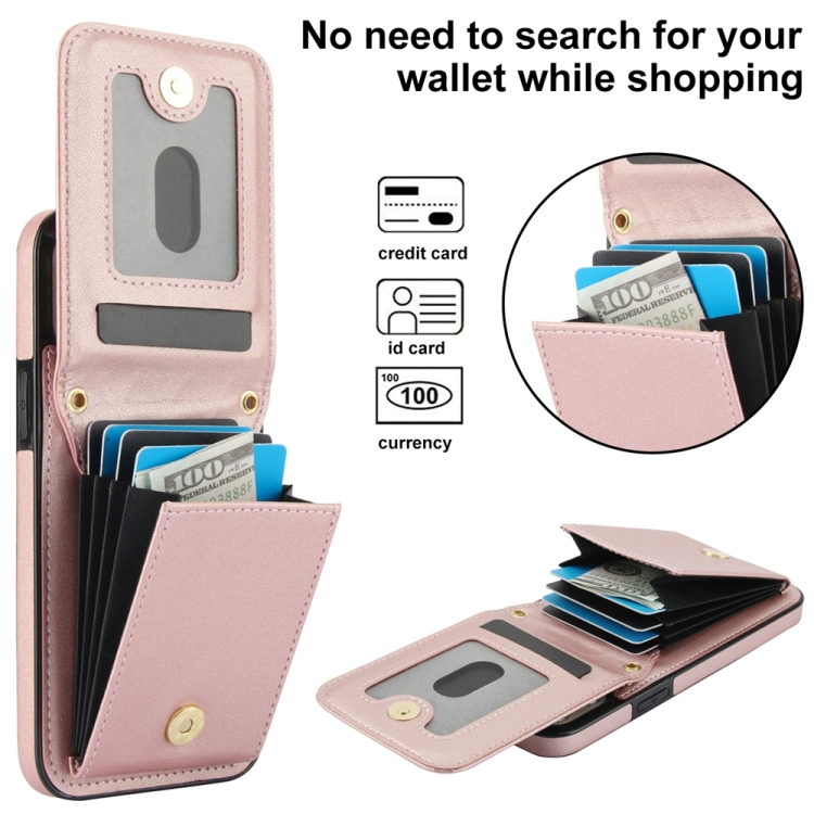 For iPhone 14 YM015 Crossbody Rhombic Card Bag RFID Phone Case(Rose Gold) - 3