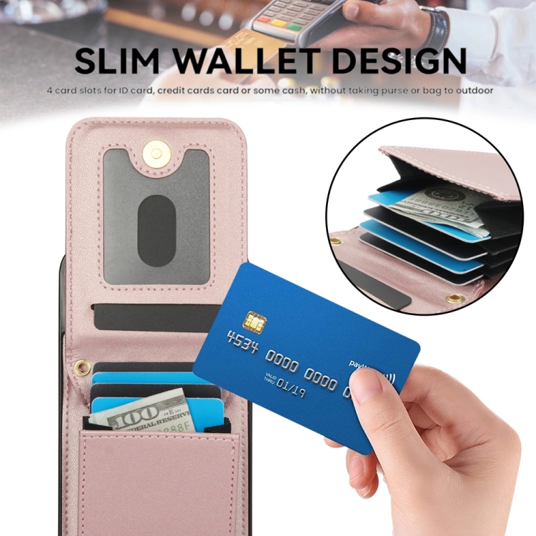 For iPhone 14 YM015 Crossbody Rhombic Card Bag RFID Phone Case(Rose Gold) - 6