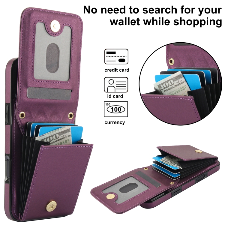 For iPhone 16 Pro YM015 Crossbody Rhombic Card Bag RFID Phone Case(Dark Purple) For iPhone 16 Pro YM015 Crossbody Rhombic Card Bag RFID Phone Case(Dark Purple)