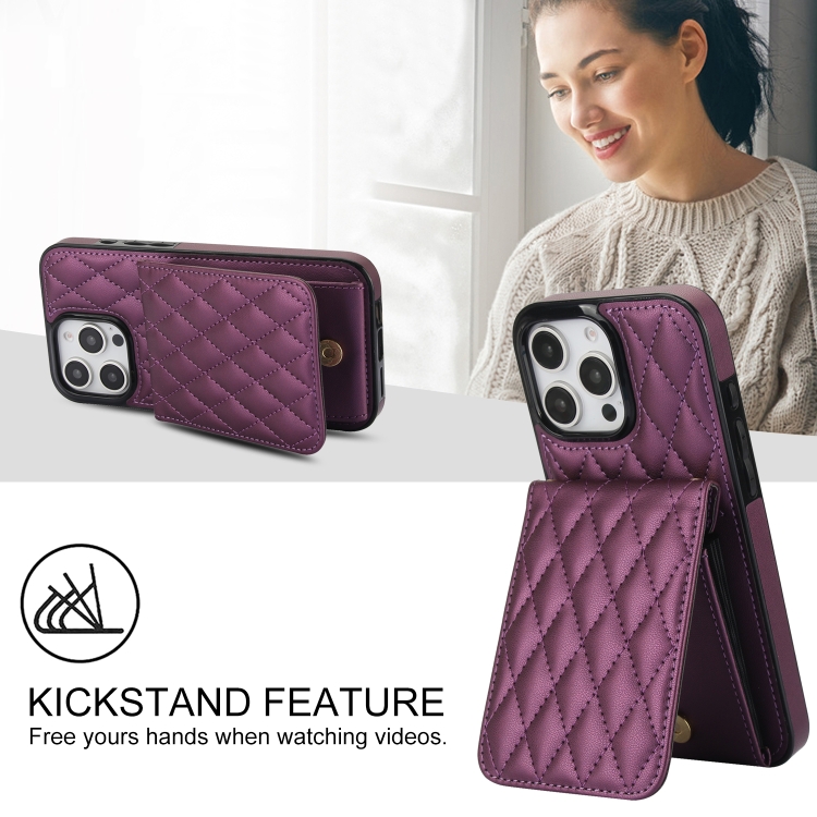 For iPhone 16 Pro YM015 Crossbody Rhombic Card Bag RFID Phone Case(Dark Purple) For iPhone 16 Pro YM015 Crossbody Rhombic Card Bag RFID Phone Case(Dark Purple)