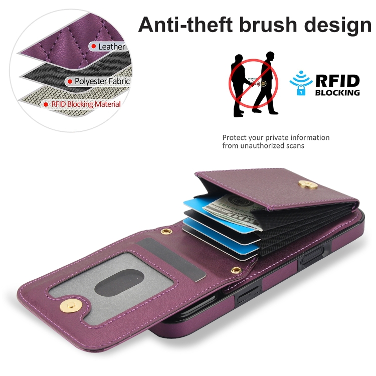 For iPhone 16 Pro YM015 Crossbody Rhombic Card Bag RFID Phone Case(Dark Purple) For iPhone 16 Pro YM015 Crossbody Rhombic Card Bag RFID Phone Case(Dark Purple)