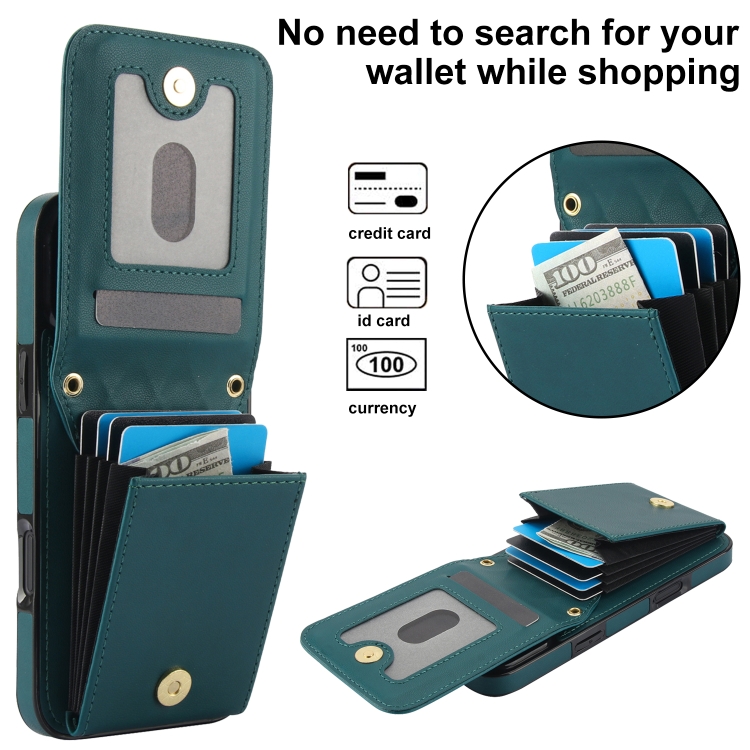 For iPhone 16 YM015 Crossbody Rhombic Card Bag RFID Phone Case(Green) For iPhone 16 YM015 Crossbody Rhombic Card Bag RFID Phone Case(Green)