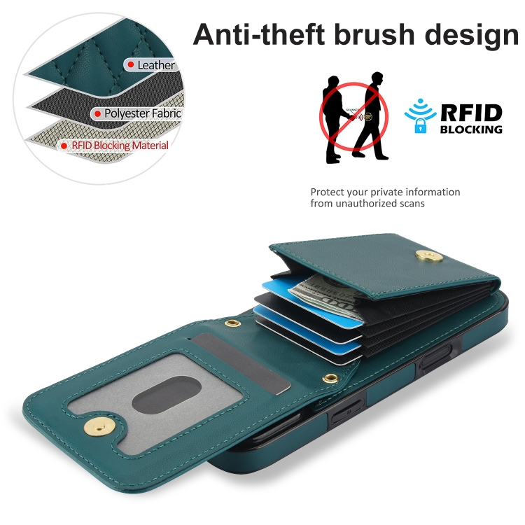 For iPhone 16 YM015 Crossbody Rhombic Card Bag RFID Phone Case(Green) For iPhone 16 YM015 Crossbody Rhombic Card Bag RFID Phone Case(Green)