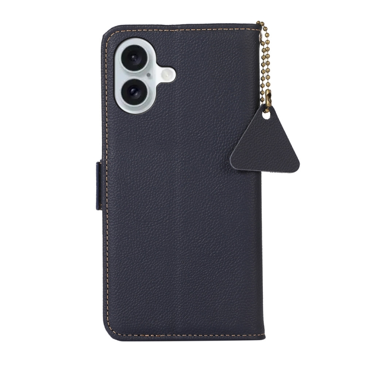 For iPhone 16 Side-Magnetic TJ Genuine Leather RFID Phone Case(Blue) For iPhone 16 Side-Magnetic TJ Genuine Leather RFID Phone Case(Blue)
