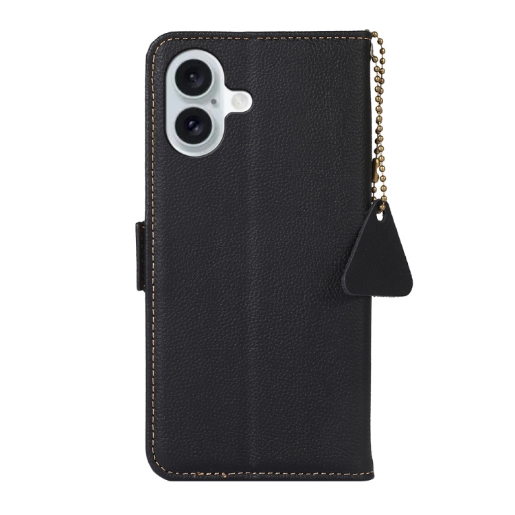 For iPhone 16 Plus Side-Magnetic TJ Genuine Leather RFID Phone Case(Black) For iPhone 16 Plus Side-Magnetic TJ Genuine Leather RFID Phone Case(Black)