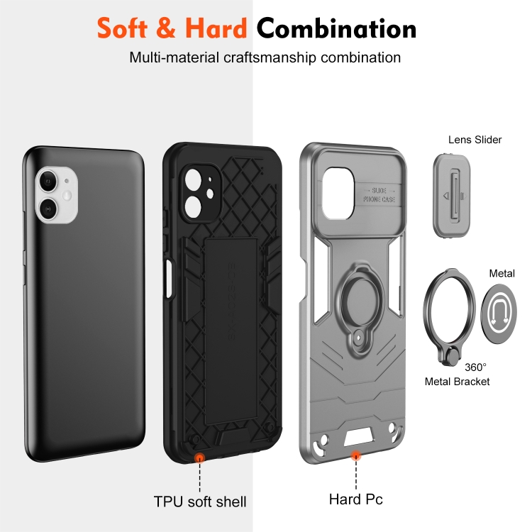 For iPhone 11 Camshield Ring Holder Phone Case(Grey) For iPhone 11 Camshield Ring Holder Phone Case(Grey)