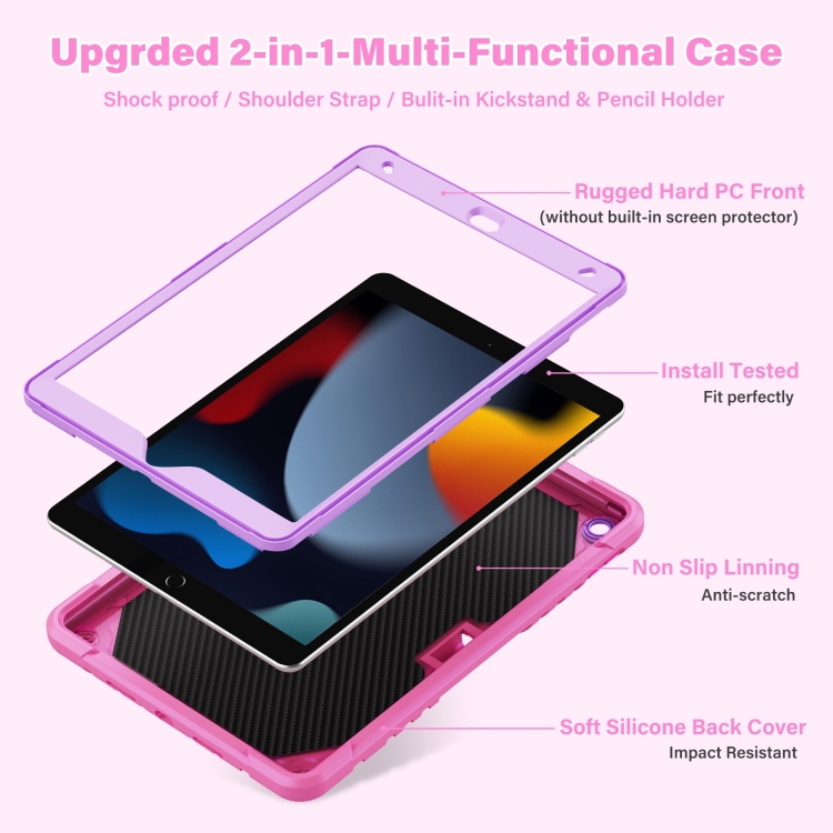 For iPad 10.2 2021/2020/2019 Kickstand PC Hybrid Silicone Tablet Case(Pink Purple) For iPad 10.2 2021/2020/2019 Kickstand PC Hybrid Silicone Tablet Case(Pink Purple)
