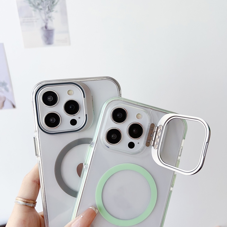 For iPhone 12/12 Pro J2 High Transparent MagSafe Magnetic Frame Holder Phone Case(Orange) For iPhone 12/12 Pro J2 High Transparent MagSafe Magnetic Frame Holder Phone Case(Orange)