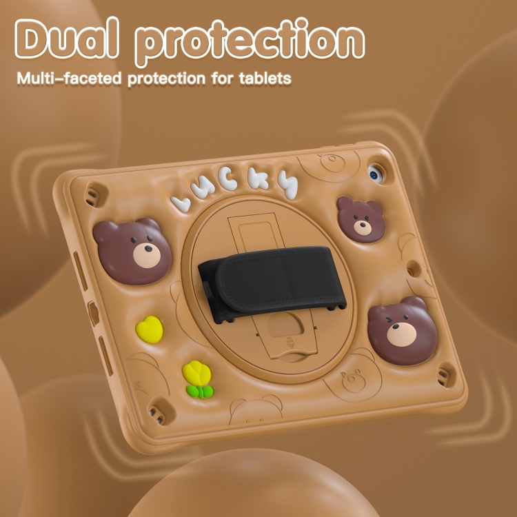 Bear Rotation Kickstand Silicone Hybrid PC Tablet Case For iPad 10.2 2021/2020/2019(Brown) Bear Rotation Kickstand Silicone Hybrid PC Tablet Case For iPad 10.2 2021/2020/2019(Brown)