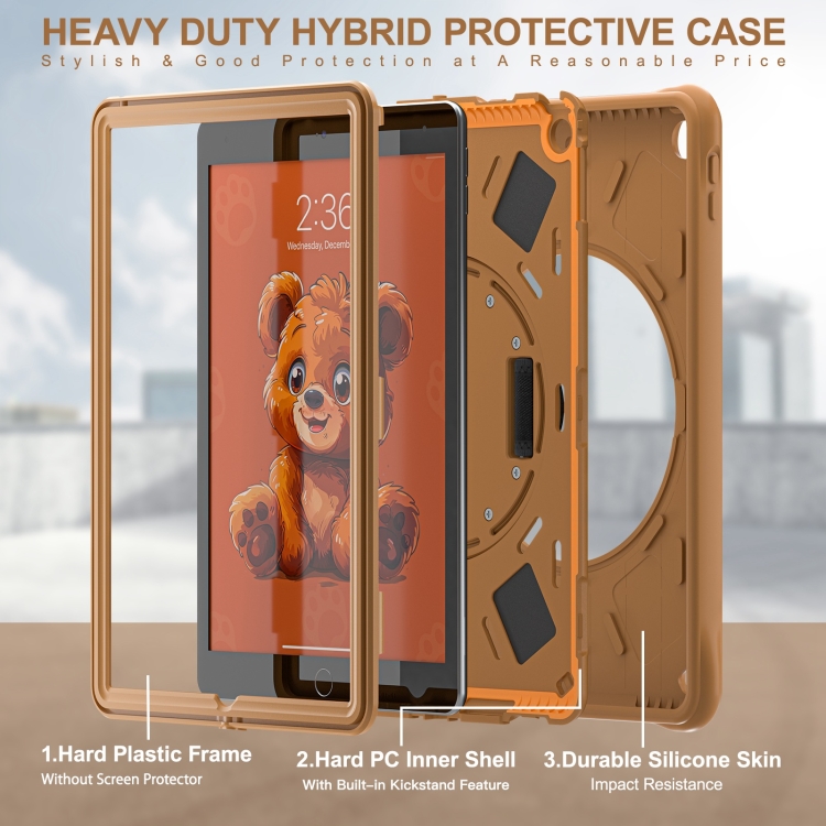 Bear Rotation Kickstand Silicone Hybrid PC Tablet Case For iPad 10.2 2021/2020/2019(Brown) Bear Rotation Kickstand Silicone Hybrid PC Tablet Case For iPad 10.2 2021/2020/2019(Brown)